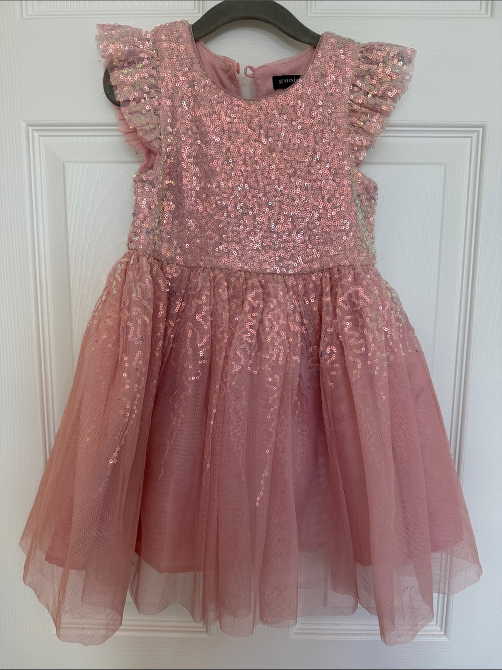 Zunie Girls' Rose Pink Sequin Tulle Party Dress